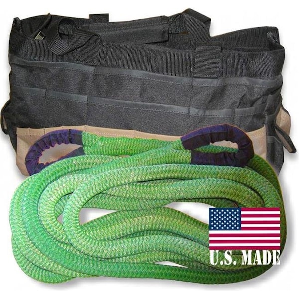 Safe-T-Line U.S. made 1-1/8 inch X 30 ft "GECKO GREEN" Safe-T-Line Kinetic Recovery ROPE with Heavy-Duty Carry Bag (4X4 VEHICLE RECOVERY) PKG11830B - main